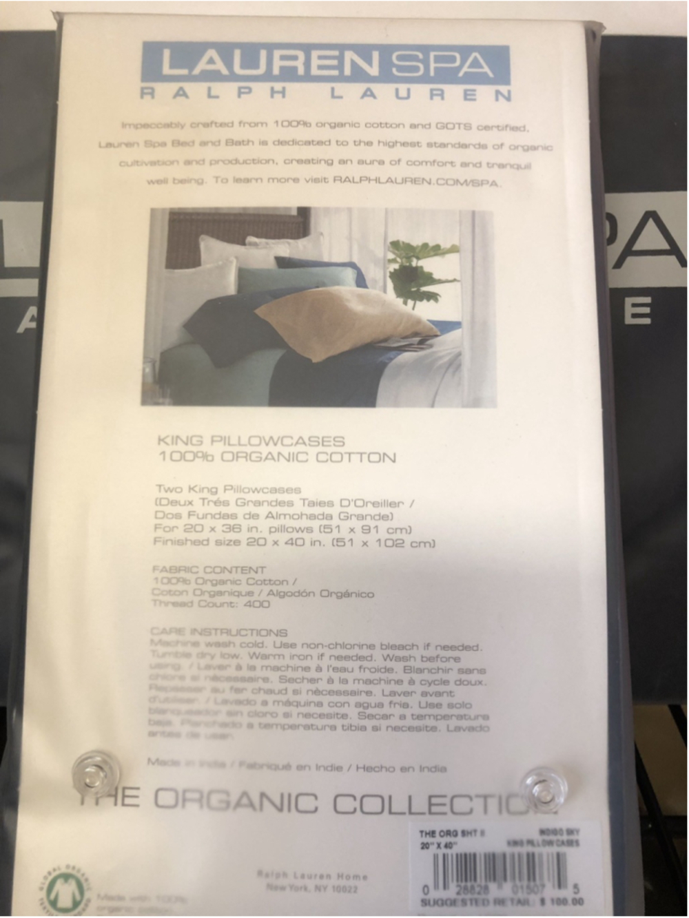 Ralph Lauren Spa Organic King Pillowcases 400 TC Blue Aqua ivory red pick one - Picture 4 of 10